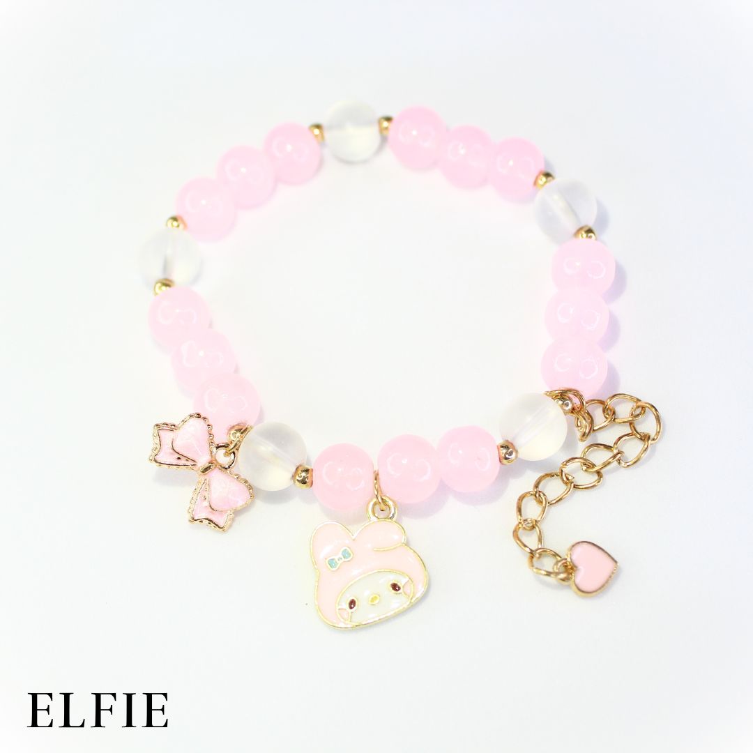 Crystal Pink Bunny Extended Heart Glass Bracelet