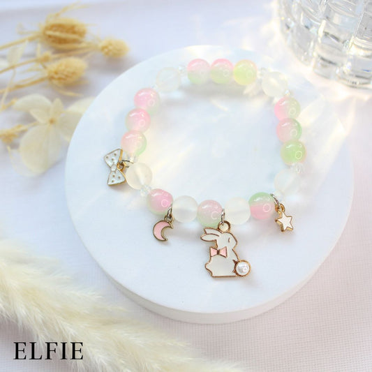 Crystal Pink Bunny Ribbon Glass Bracelet