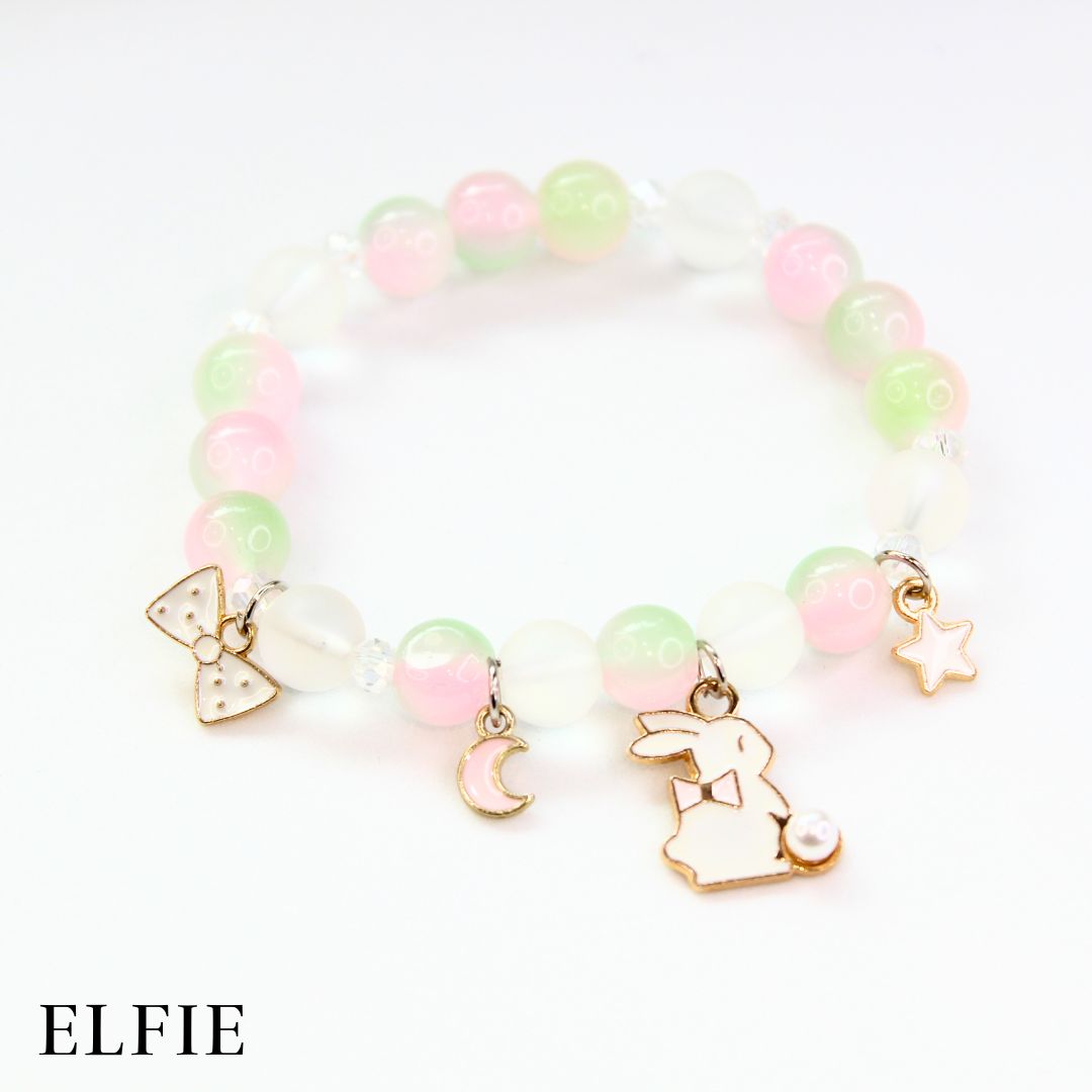 Crystal Pink Bunny Ribbon Glass Bracelet