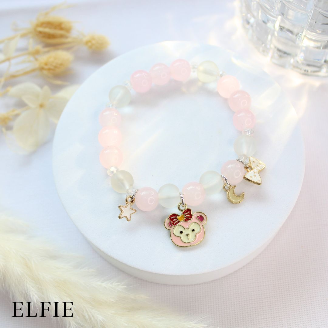 Crystal Pink Cute Teddy Ribbon Glass Bracelet