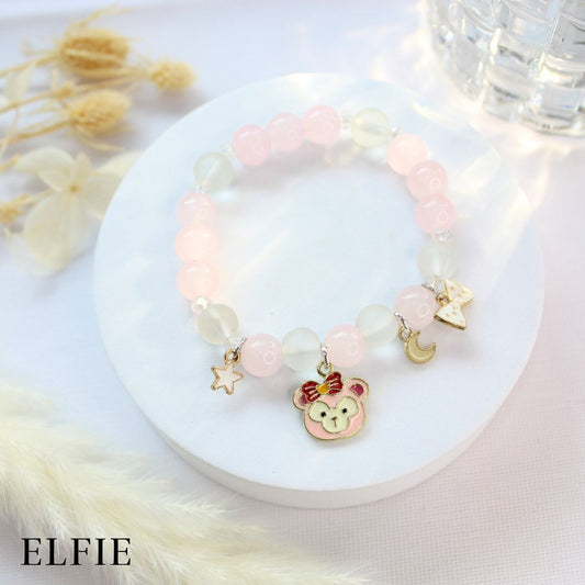 Crystal Pink Cute Teddy Ribbon Glass Bracelet