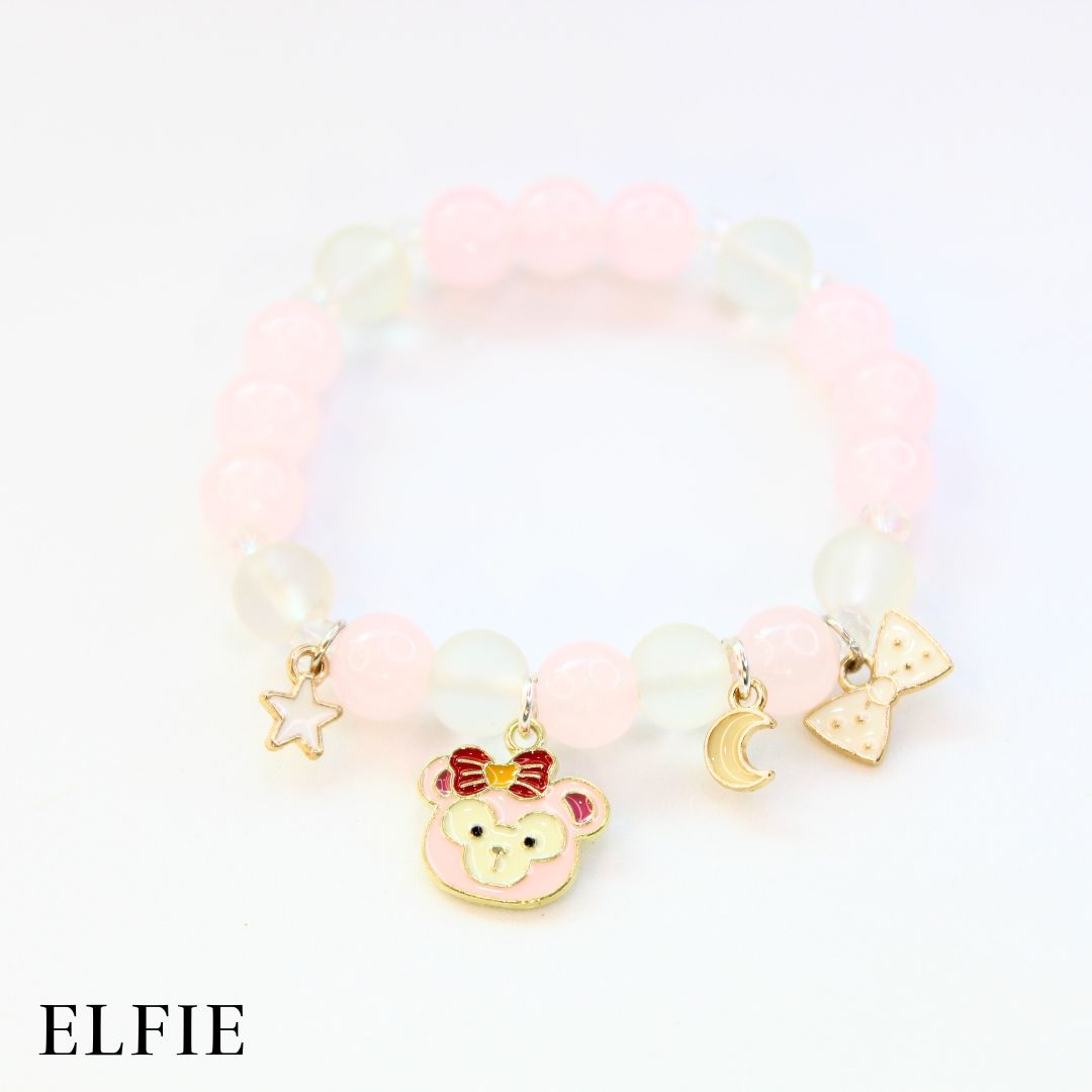 Crystal Pink Cute Teddy Ribbon Glass Bracelet