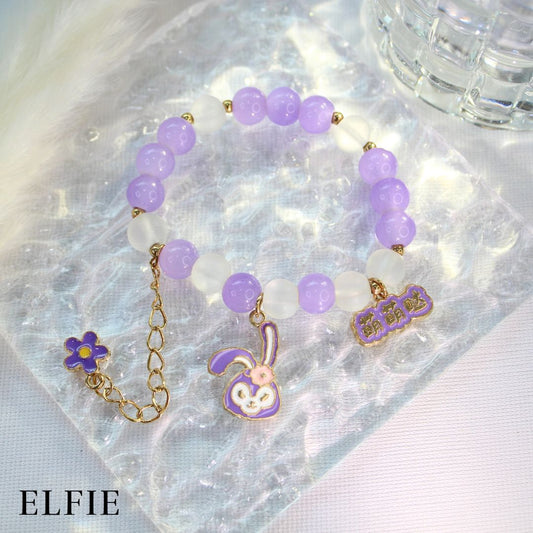 Crystal Purple Rabbit Chinese Word Glass Bracelet