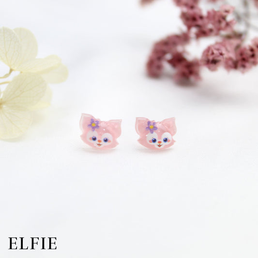 Cutie Pink Cat Clear Stud Earring