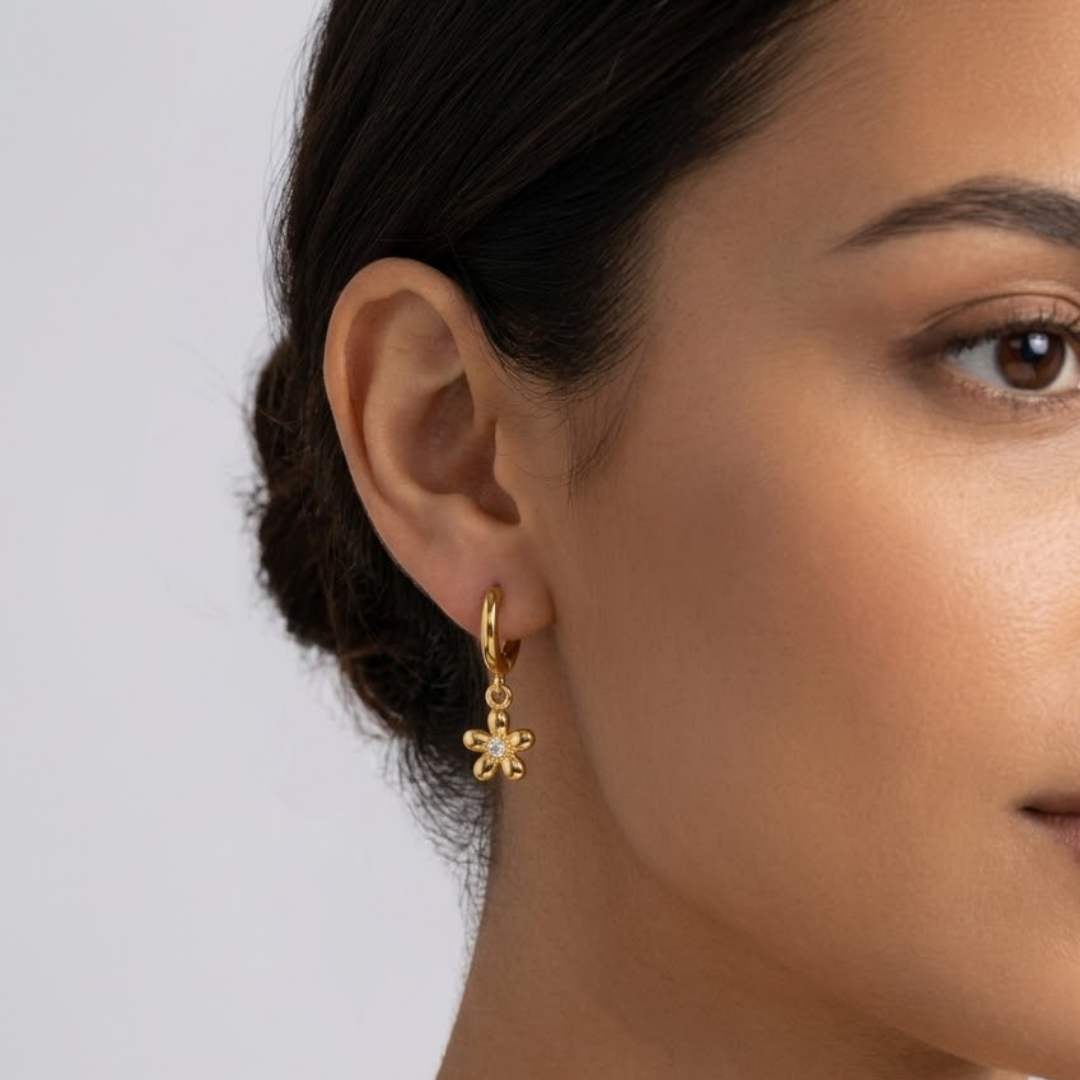 Daisy Drop Huggie Hoop Titanium Earrings