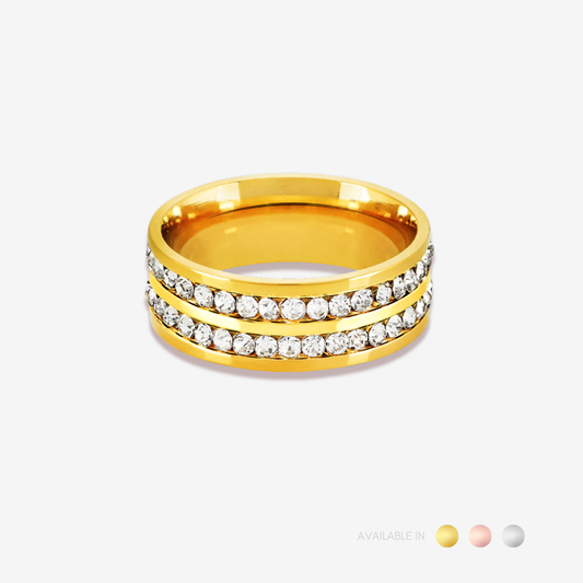 Double Diamond Gold Titanium Ring