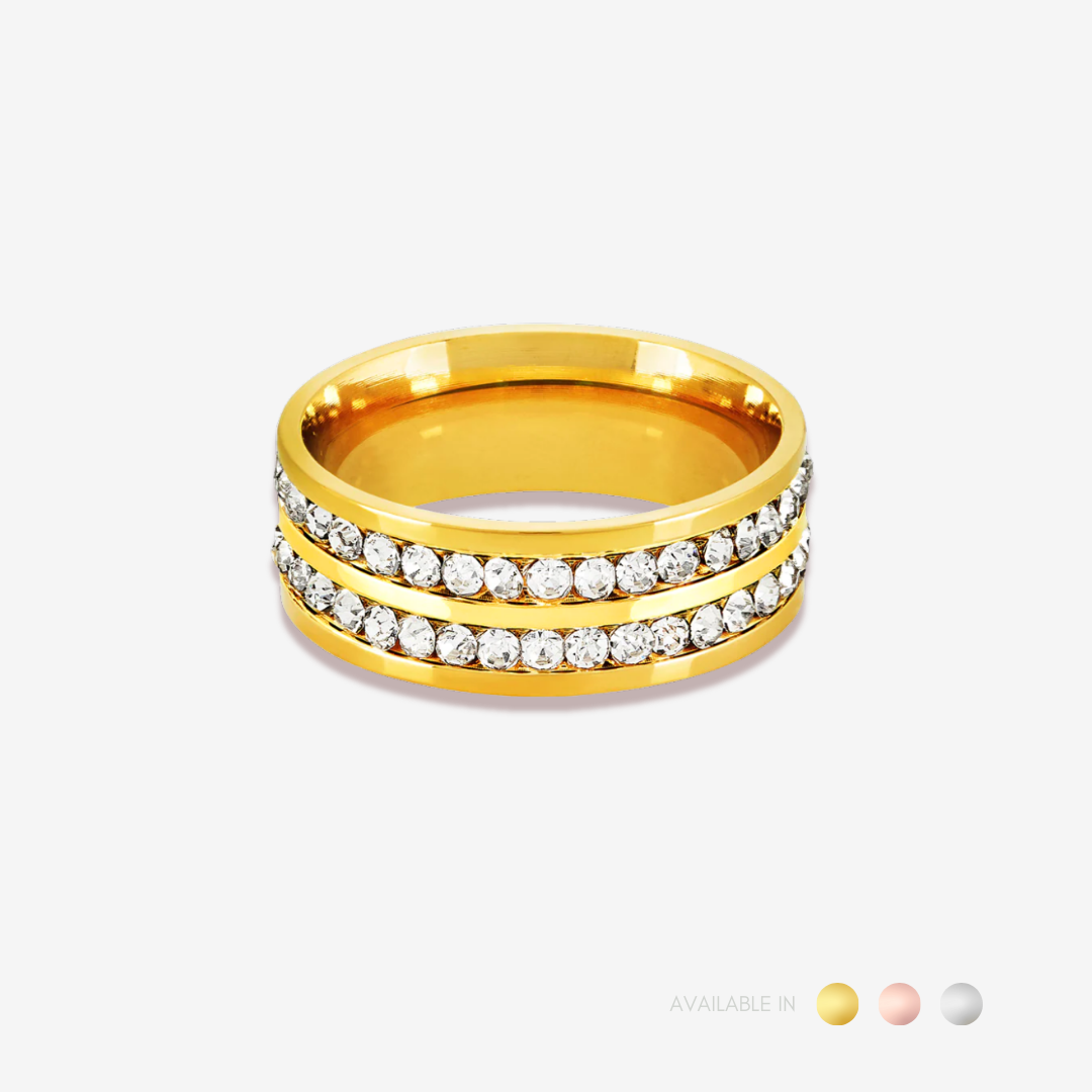 Double Diamond Silver Titanium Ring