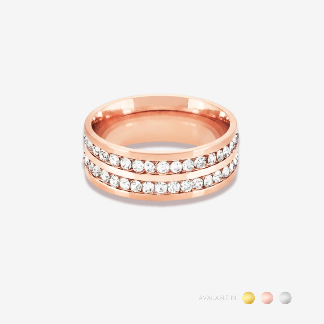 Double Diamond Gold Titanium Ring