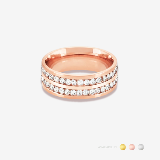 Double Diamond Rose Gold Strip Titanium Ring