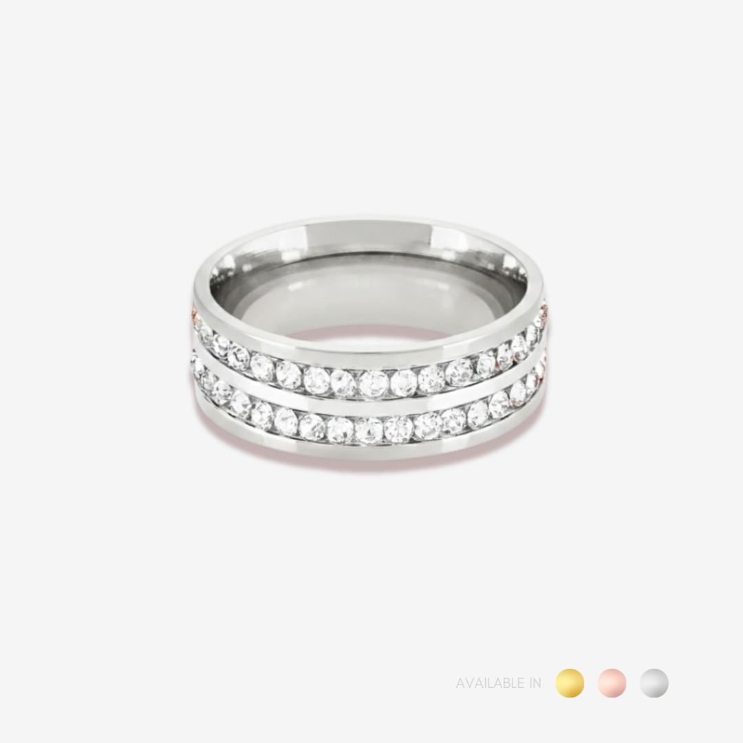 Double Diamond Silver Titanium Ring