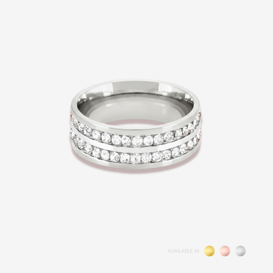 Double Diamond Silver Titanium Ring