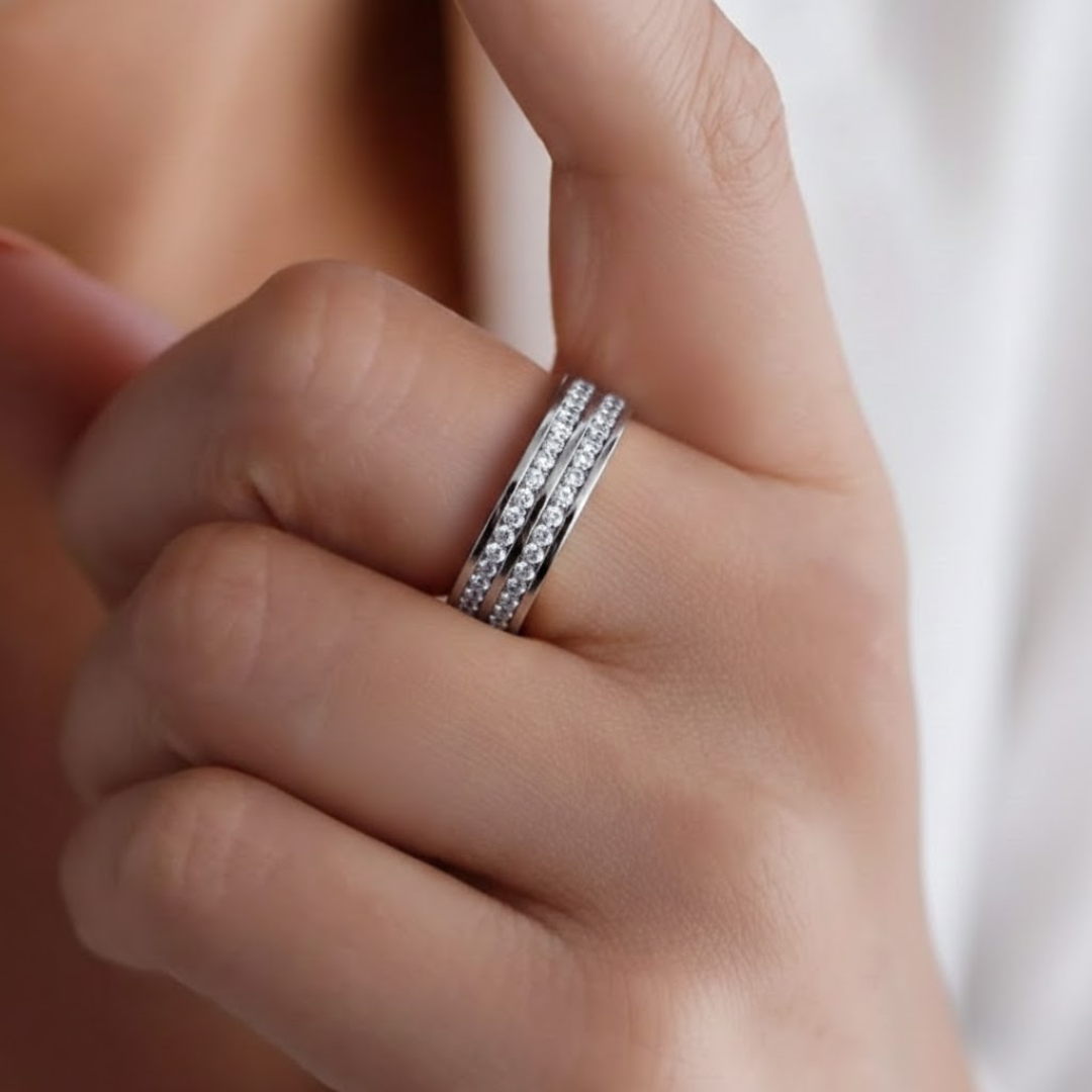 Double Diamond Gold Titanium Ring