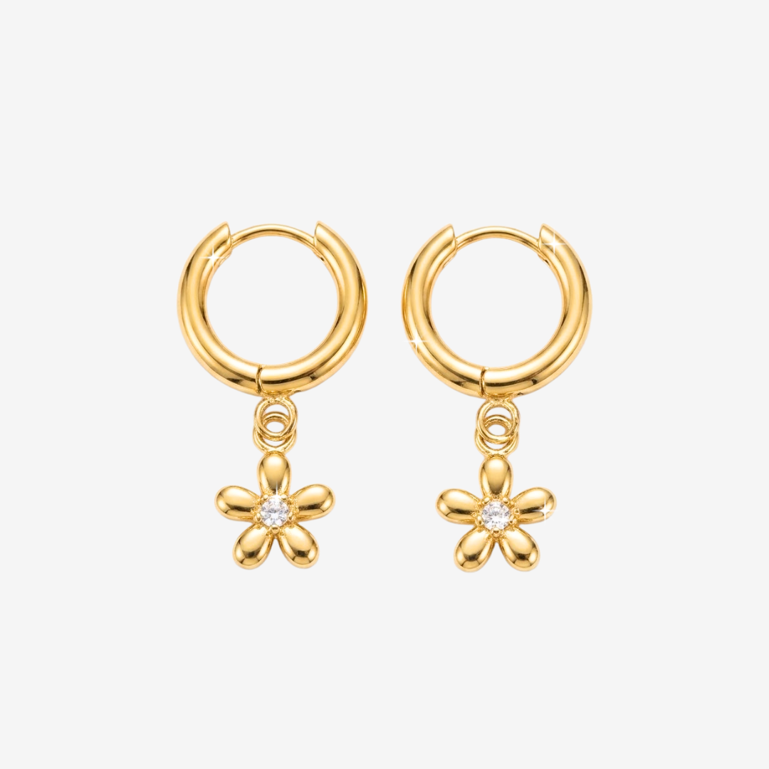 Daisy Drop Huggie Hoop Titanium Earrings