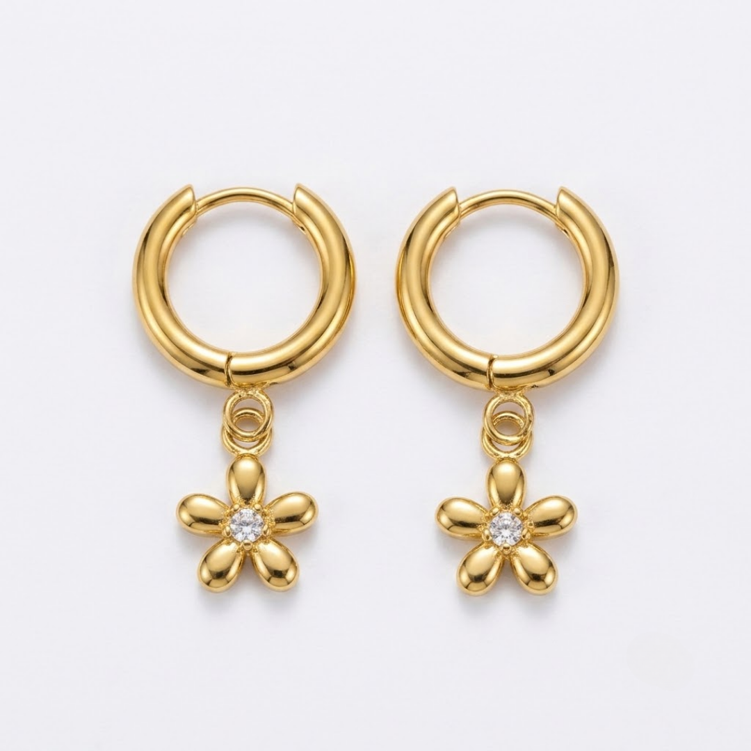 Daisy Drop Huggie Hoop Titanium Earrings
