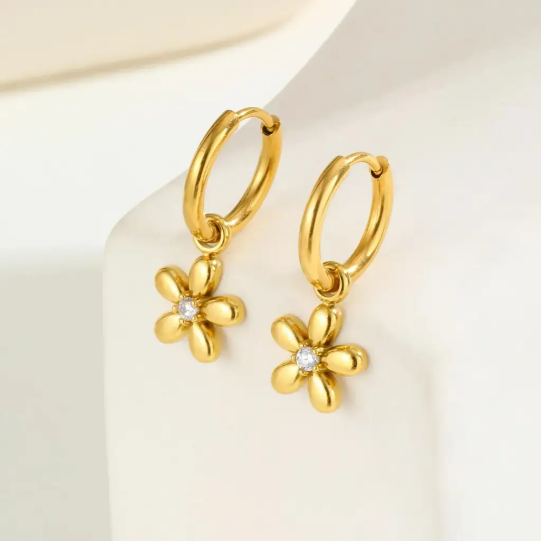 Daisy Drop Huggie Hoop Titanium Earrings