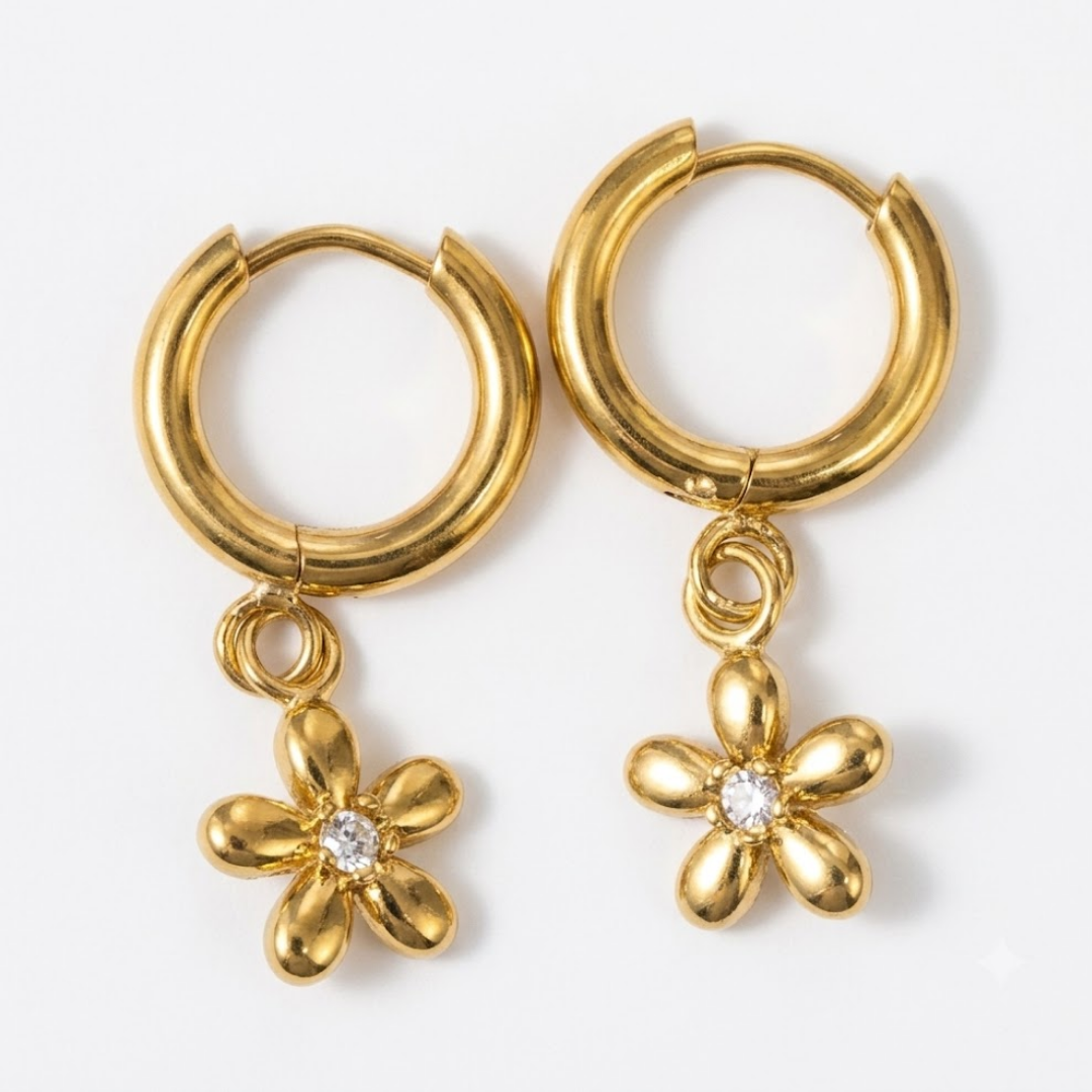 Daisy Drop Huggie Hoop Titanium Earrings