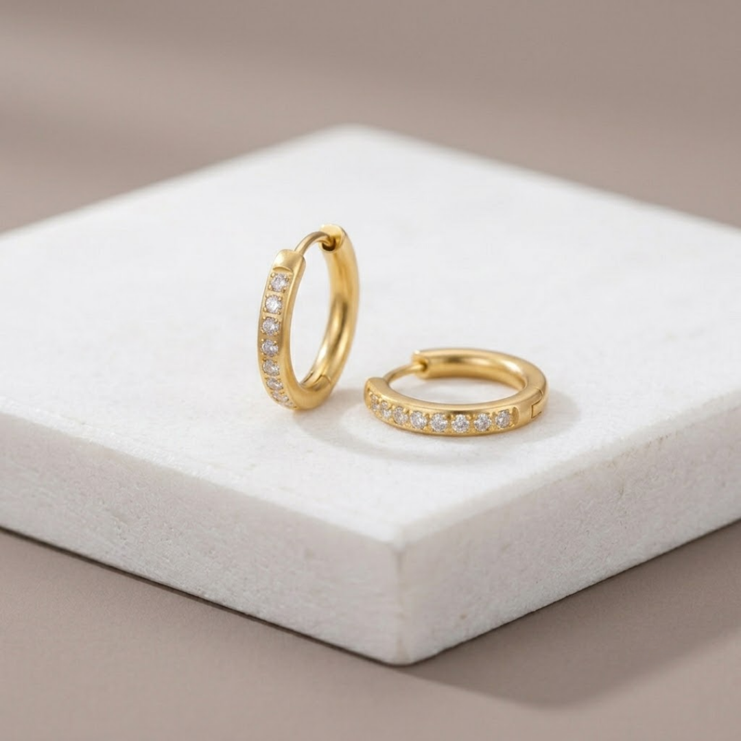 Diamond Dust Pave Huggie Hoop Titanium Earrings