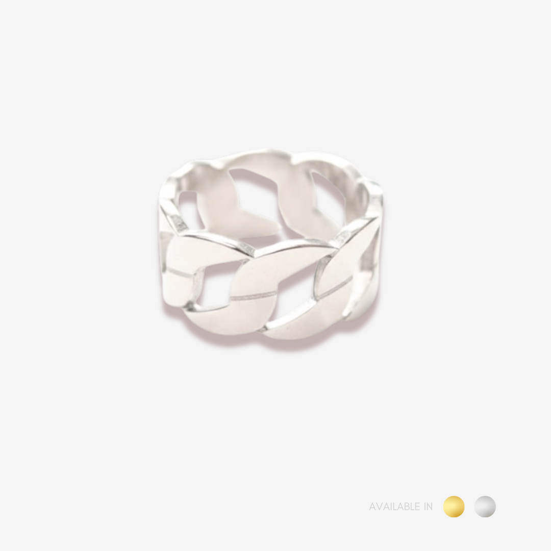 Masculine Atlas Chain Gold Design Titanium Ring