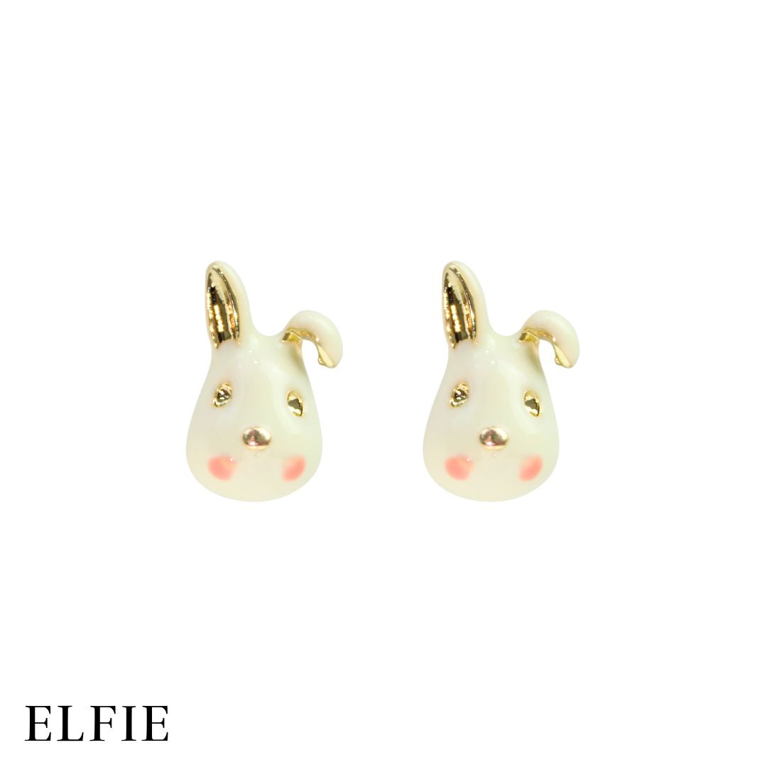 Gloss White And Gold Rabbit Head Stud Earring