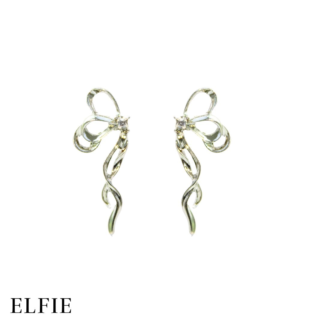 Glossy Silver Ribbon Stud Earring