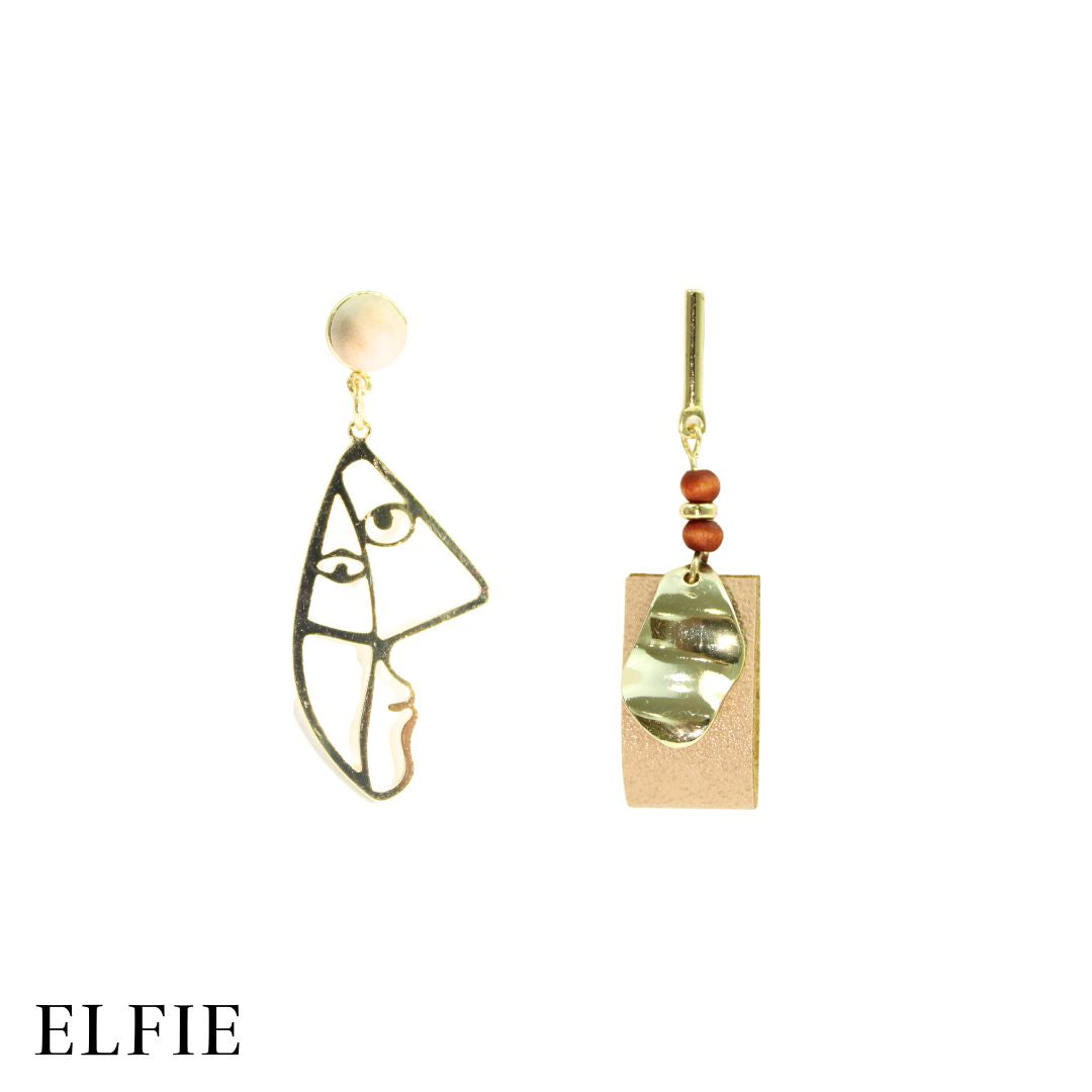 Gold Brown Alcantara Stud Earring