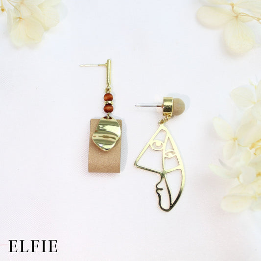 Gold Brown Alcantara Stud Earring