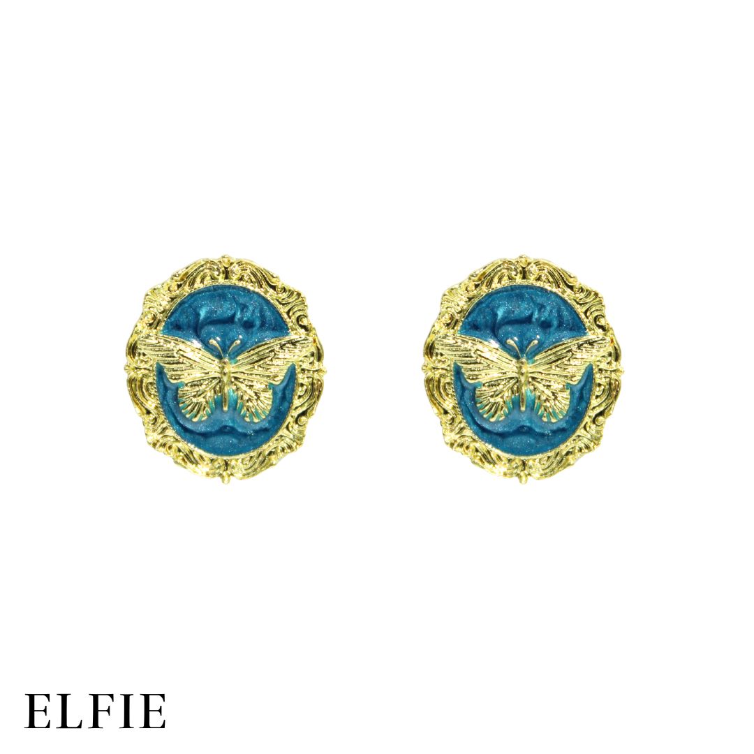 Golden Blue Butterfly Stud Earring