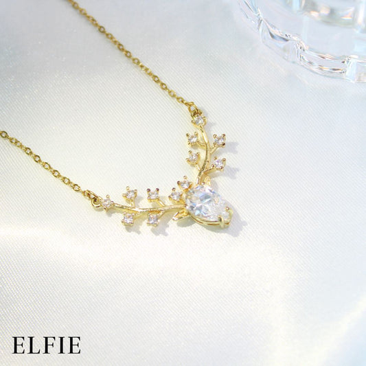 Golden Diamond Deer Titanium Necklace
