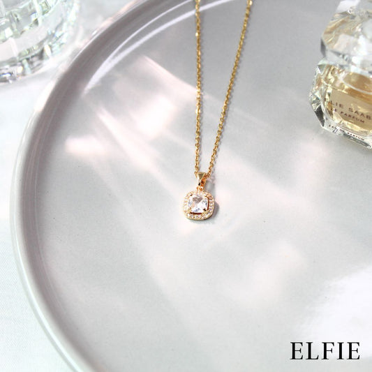 Golden Diamond Square Pendant Titanium Necklace