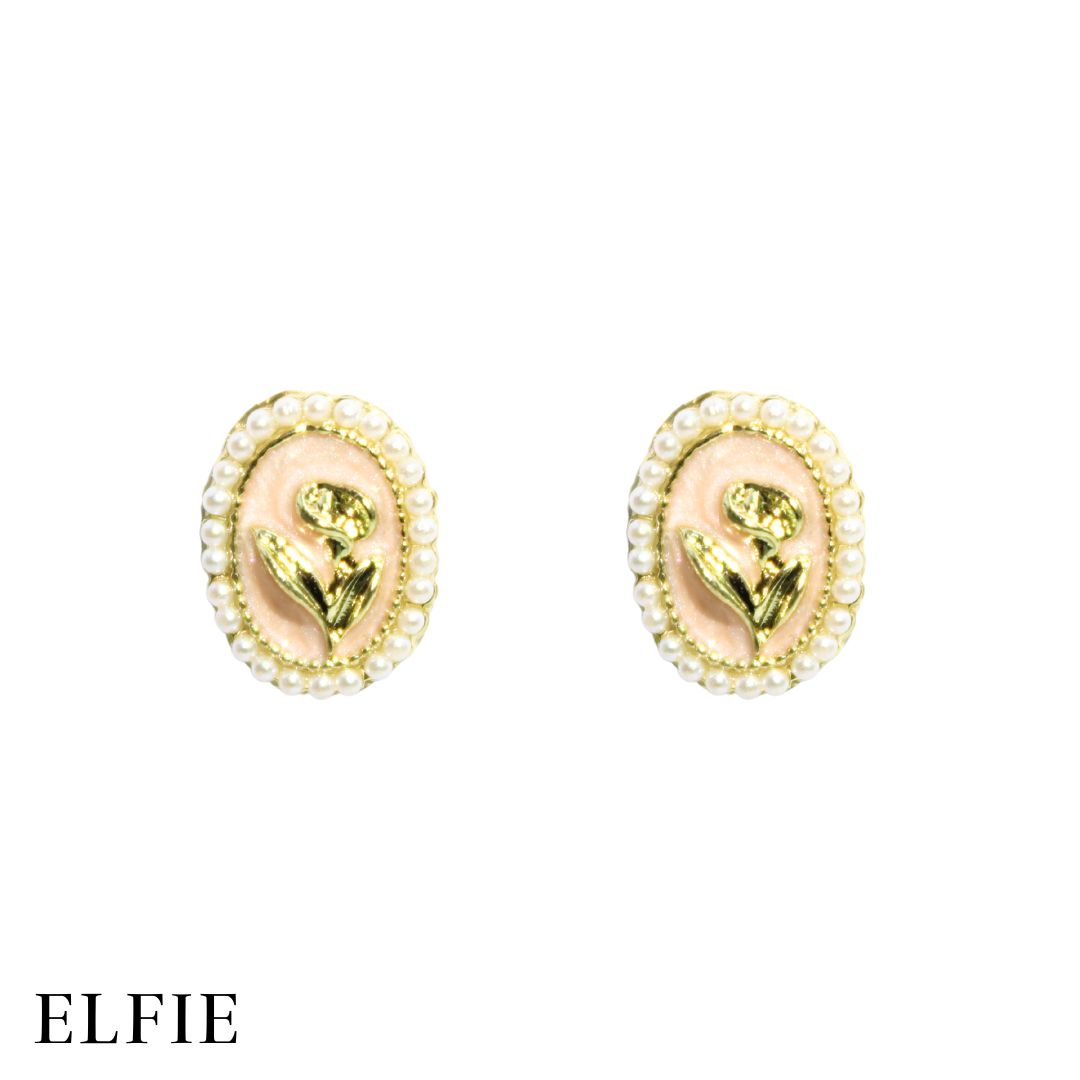 Golden Flower Pearl Stud Earring