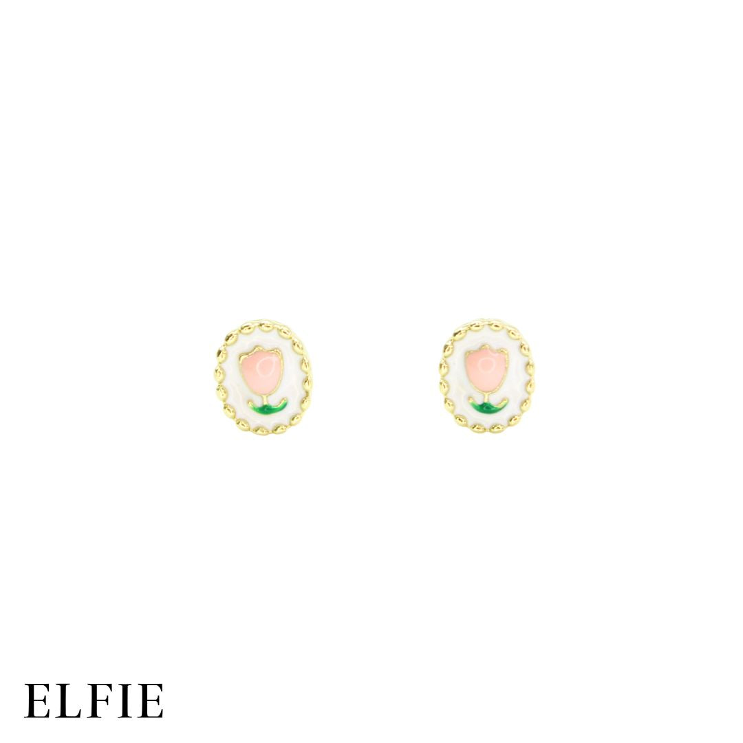 Golden Pink Tulip Stud Earring