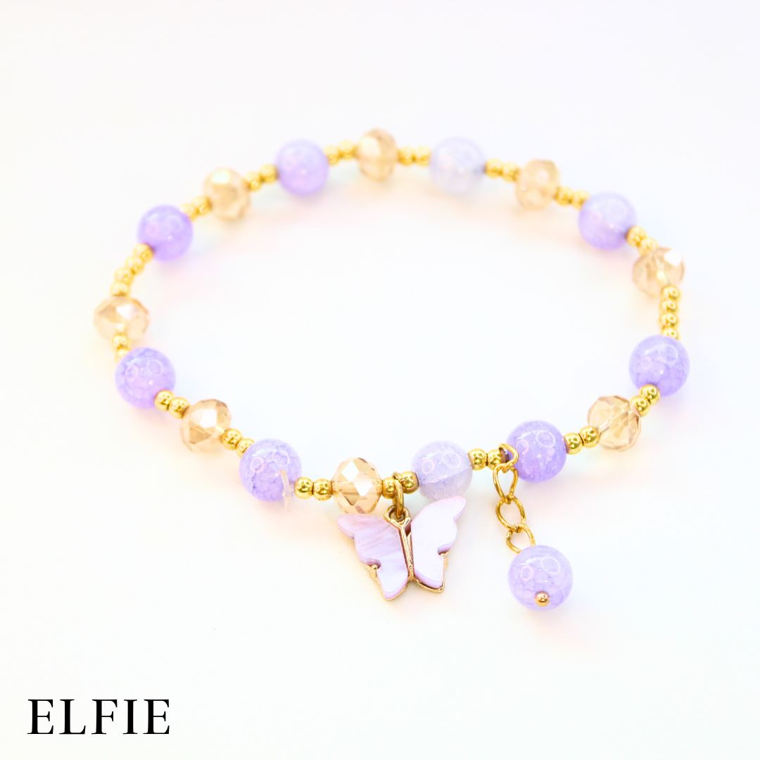 Golden Purple Butterfly Glass Bracelet