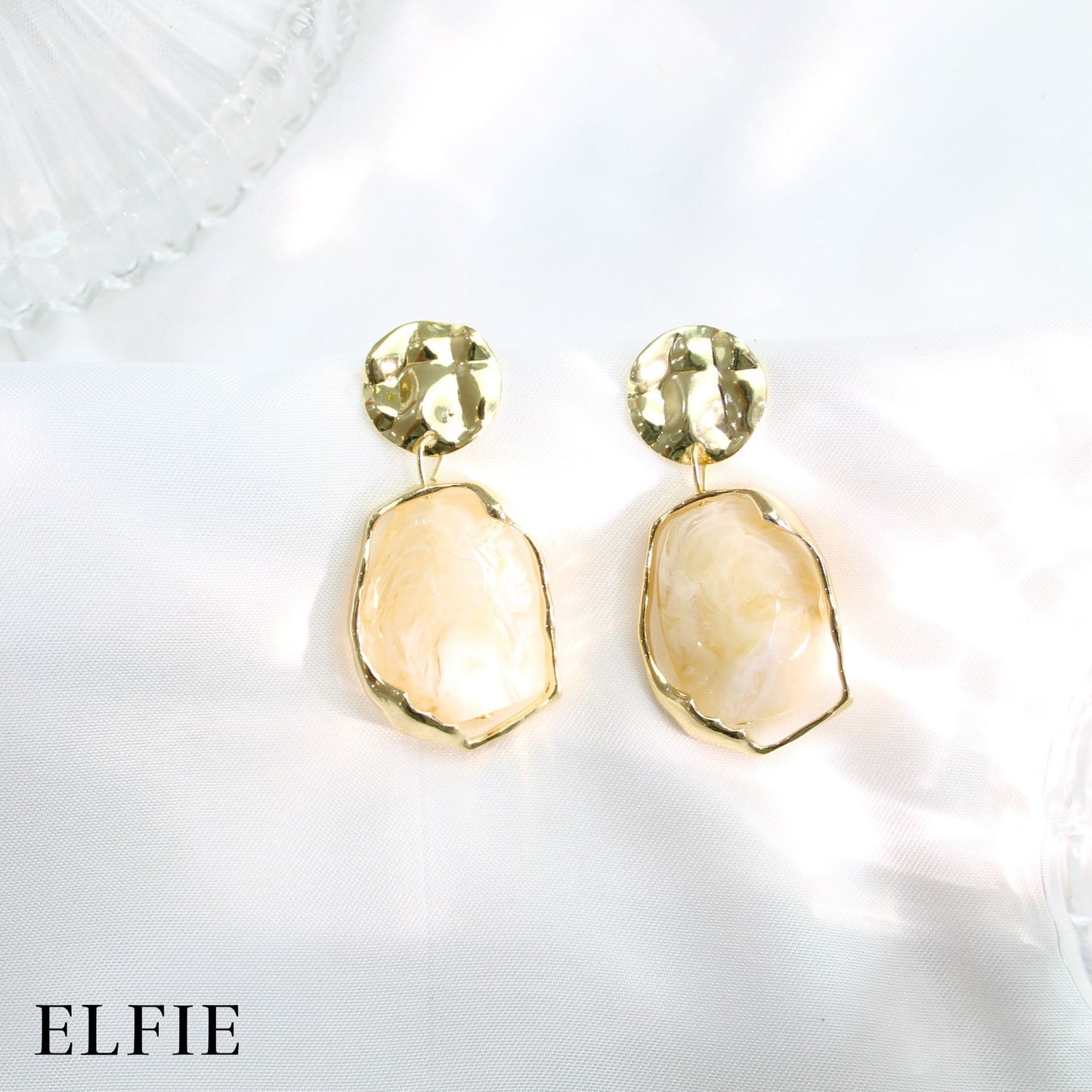 Golden White Crystal Stud Earring