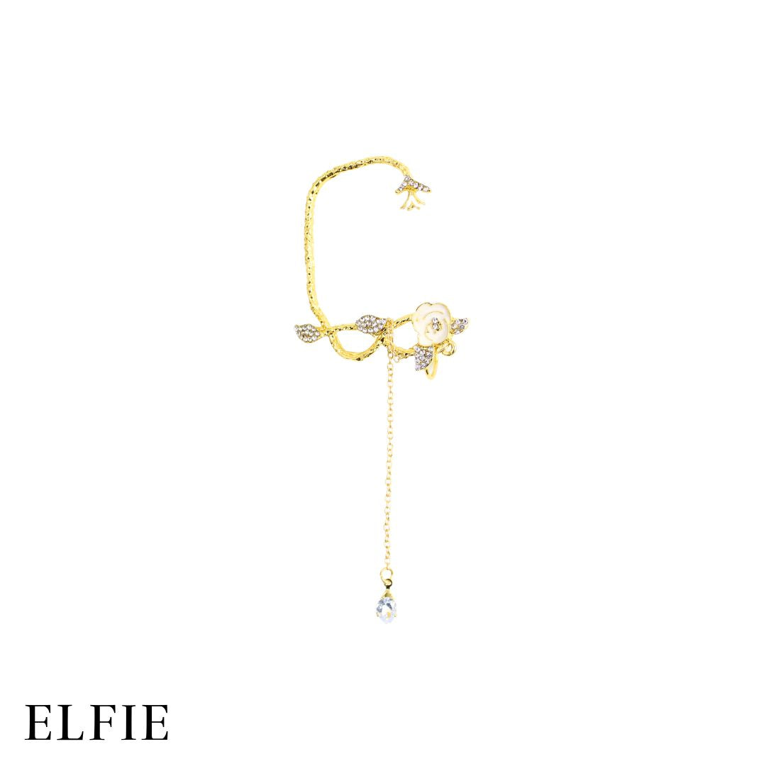 Golden White Floral Big Earring