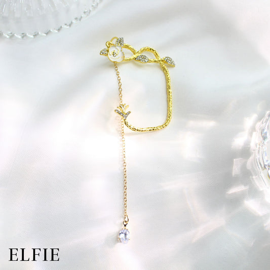 Golden White Floral Big Earring