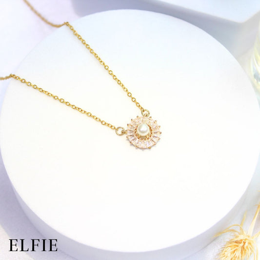 Golden Zirconia Circle Titanium Necklace