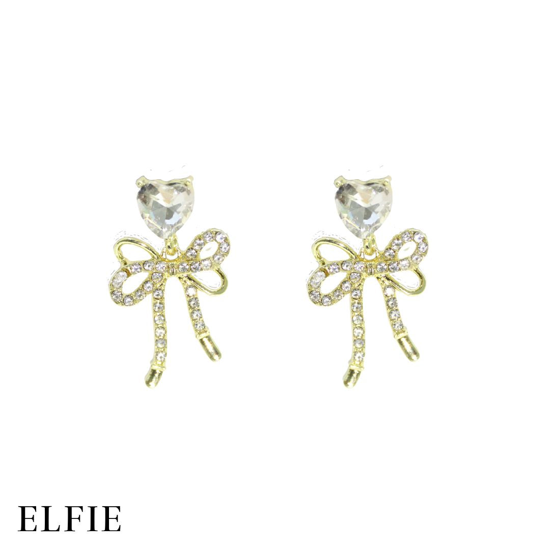 Gold Ribbon Diamond Love Stud Earring