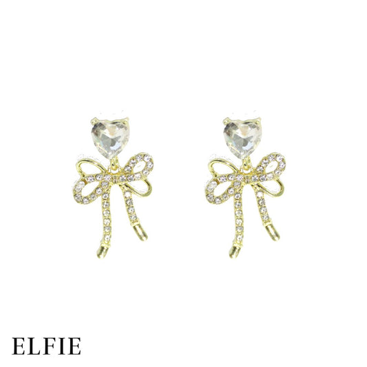Gold Ribbon Diamond Love Stud Non-Titanium Earring