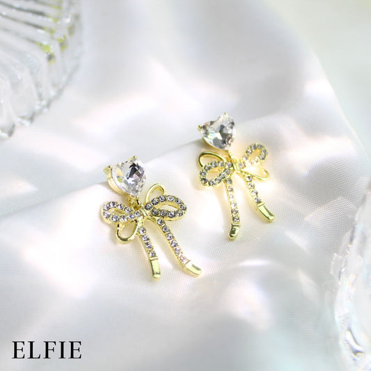 Gold Ribbon Diamond Love Stud Earring