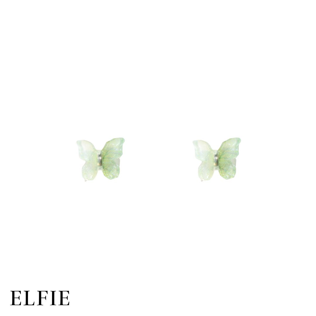 Green Butterfly Clear Stud Earring