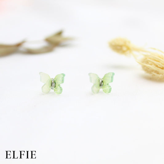 Green Butterfly Clear Stud Earring