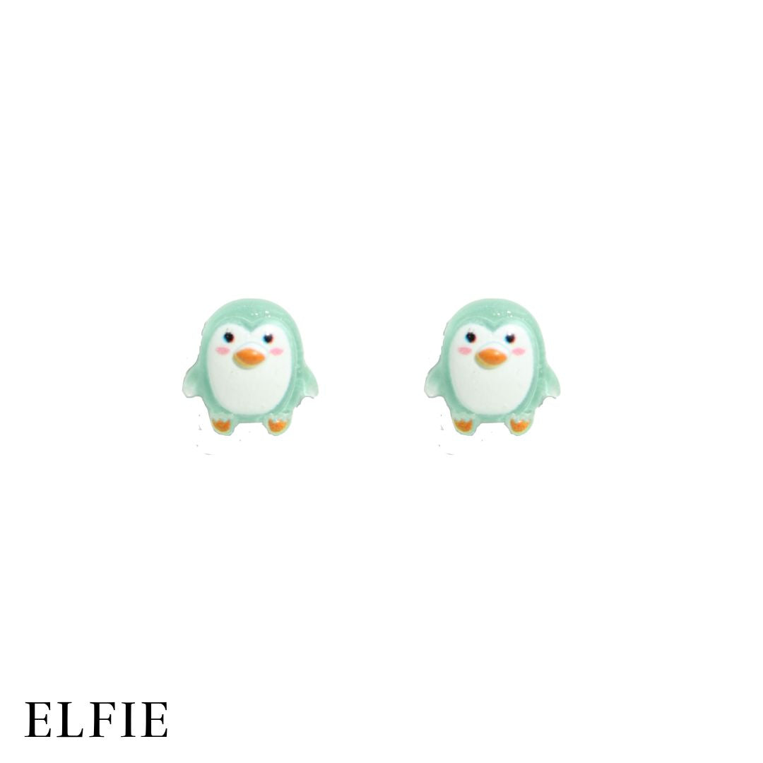Green Penguin Clear Stud Earring