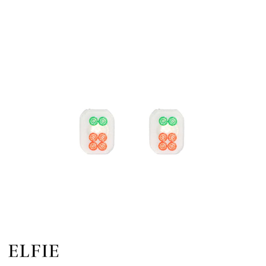 Green Red Mahjong Dice Clear Stud Non-Titanium Earring