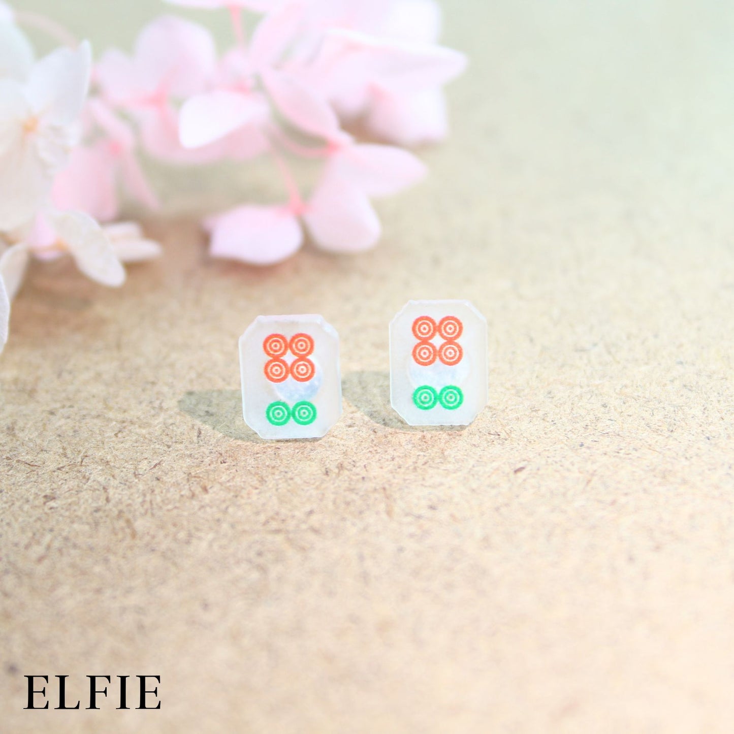 Green Red Mahjong Dice Clear Stud Earring