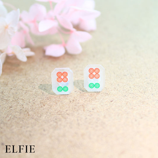 Green Red Mahjong Dice Clear Stud Earring
