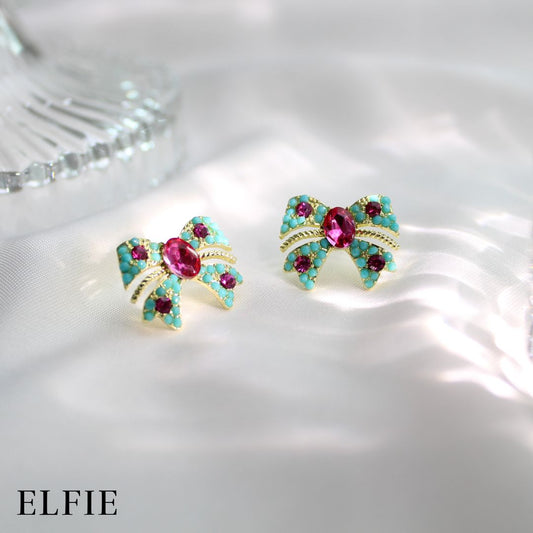 Green Ribbon Pink Diamond Stud Earring