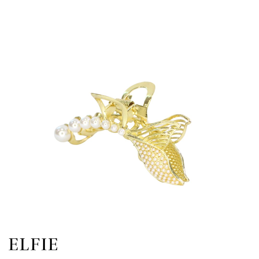 Faux Pearl Fish Tail Metal Hair Claw