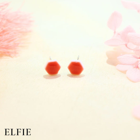Hexagon Passion Red Stud Earring