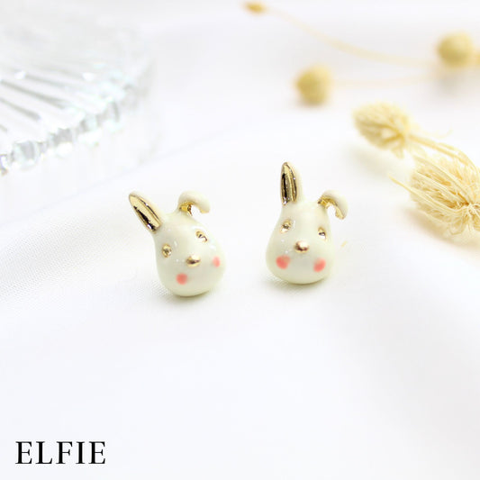 Gloss White And Gold Rabbit Head Stud Earring