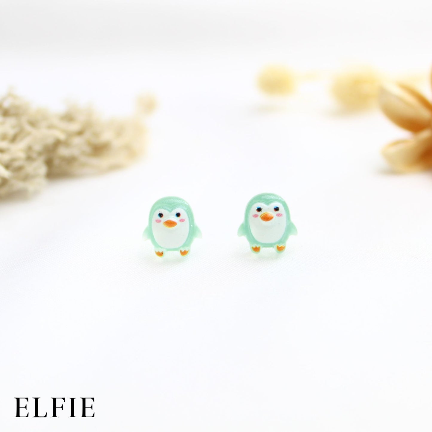 Green Penguin Clear Stud Earring